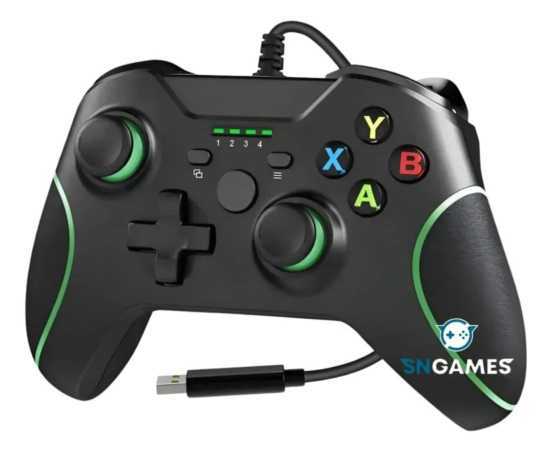 Controle Compatível Xbox One Com Fio USB para Console e PC Windows, Joystick Gamer com Vibração, Analógicos de Precisão, Plug and Play, Cabo Longo, Cor Preto, S — Controles de console