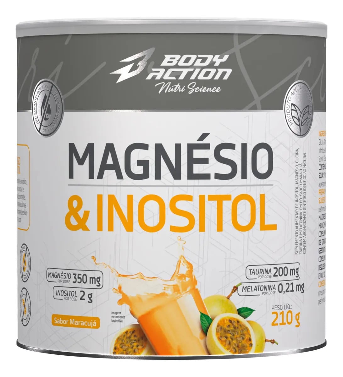 Mineral/Vitamina Bodyaction Nutri Science Magnésio E Inositol Taurina Melatonina 210g em pó sabor Maracujá x 210g — Suplementos Alimentares