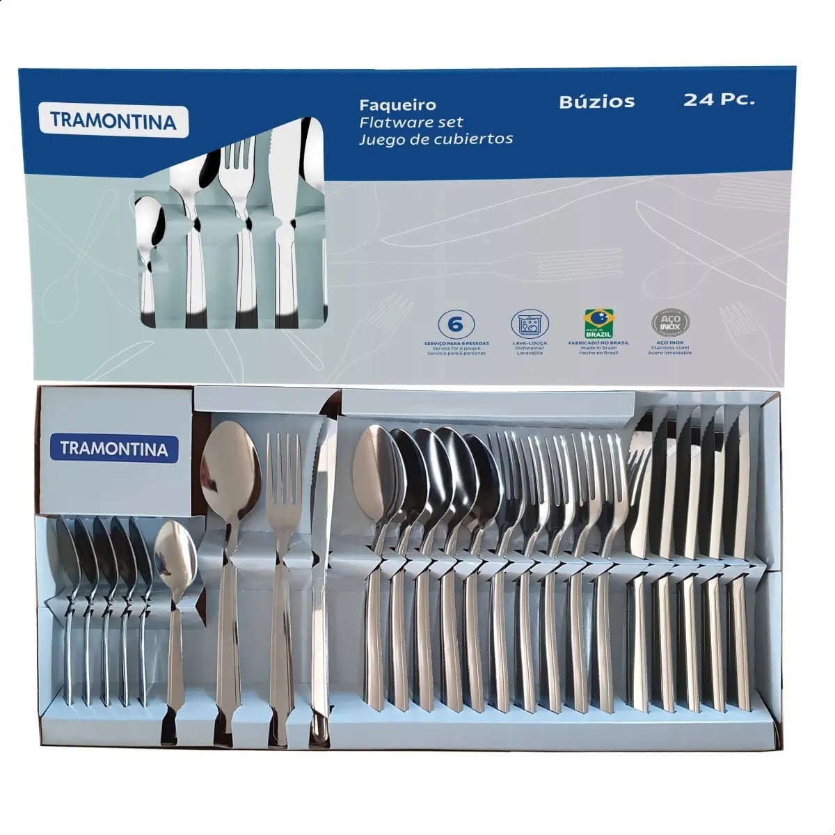 Jogo Talheres Faqueiro Búzios Aço Inox 24 Peças Tramontina — Cozinha