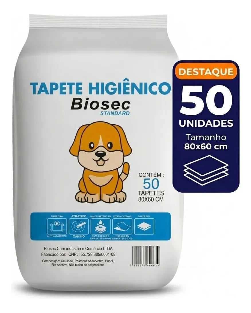 Tapete Higiênico 50 Unidades 80x60 biosec descartável para cachorro pet cão absorvente manta fralda com fita adesiva antiodor — Dog Potty Pads
