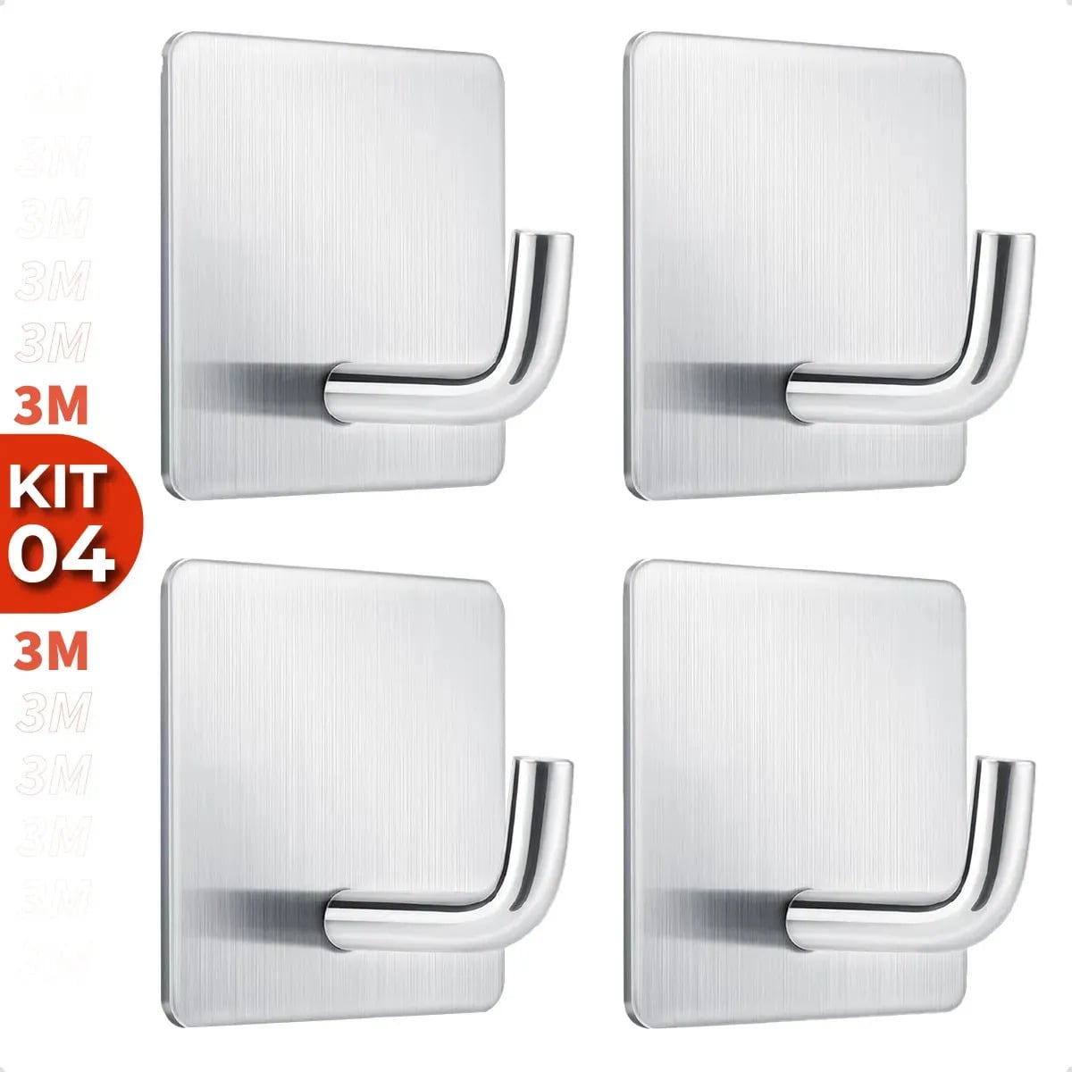 Kit 4 Ganchos Adesivos 3m Aço Inox Suporte Multiuso Para Pendurar Toalhas Roupas Chaves Banheiro Cozinha Cor Prata Marca Homeroarte — Banheiros