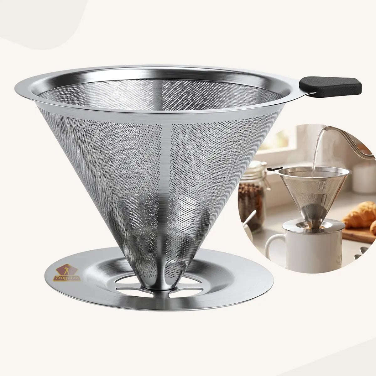 Coador De Café Inox 103 Com Filtro Permanente Reutilizável Aço Inox Premium Durável Fácil De Lavar — Cozinha