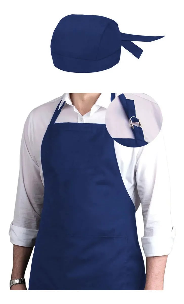 Kit Avental Com Bandana Pizzaria Cozinha Lenço Garçom Chef Cor Azul-marinho — Têxteis de Casa e Decoração