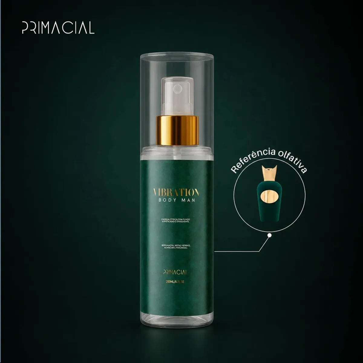 Body Splash Masculino Vibration 200ml - Primacial Perfume Bergamota Fresco — Perfumes