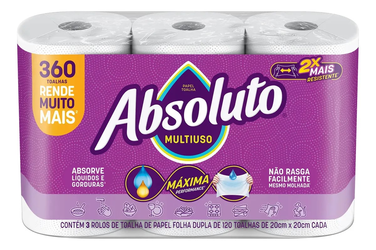 Papel Toalha Absoluto Multiuso 360 Folhas Com 3 Unidades — Cuidado da Casa e Lavanderia