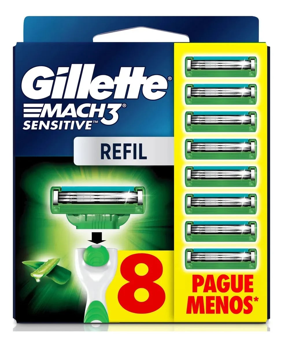 Gillette Mach3 Sensitive Carga para Aparelho de Barbear com Aloe 8 Unidades — Barbearia