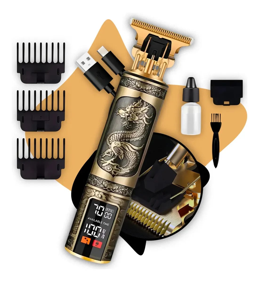 Maquina Maquininha Dragao Acabamento Com visor Display Cortar Cabelo Aparador Barba Pelos Elétrica Sem Fio Recarregavel - Crowley — Artefatos para Cabelo
