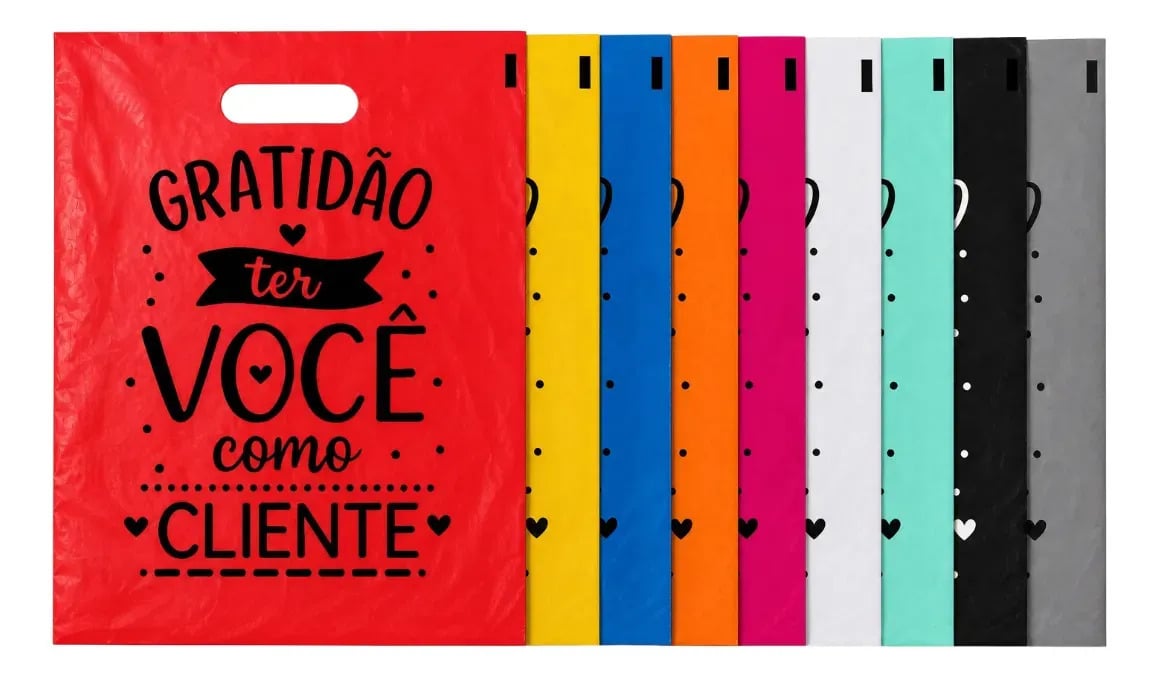 Kit 50 Sacolas Gratidão 30x40 Boca De Palhaço Personalizada Cor Vermelho — Publicidade e Promoção