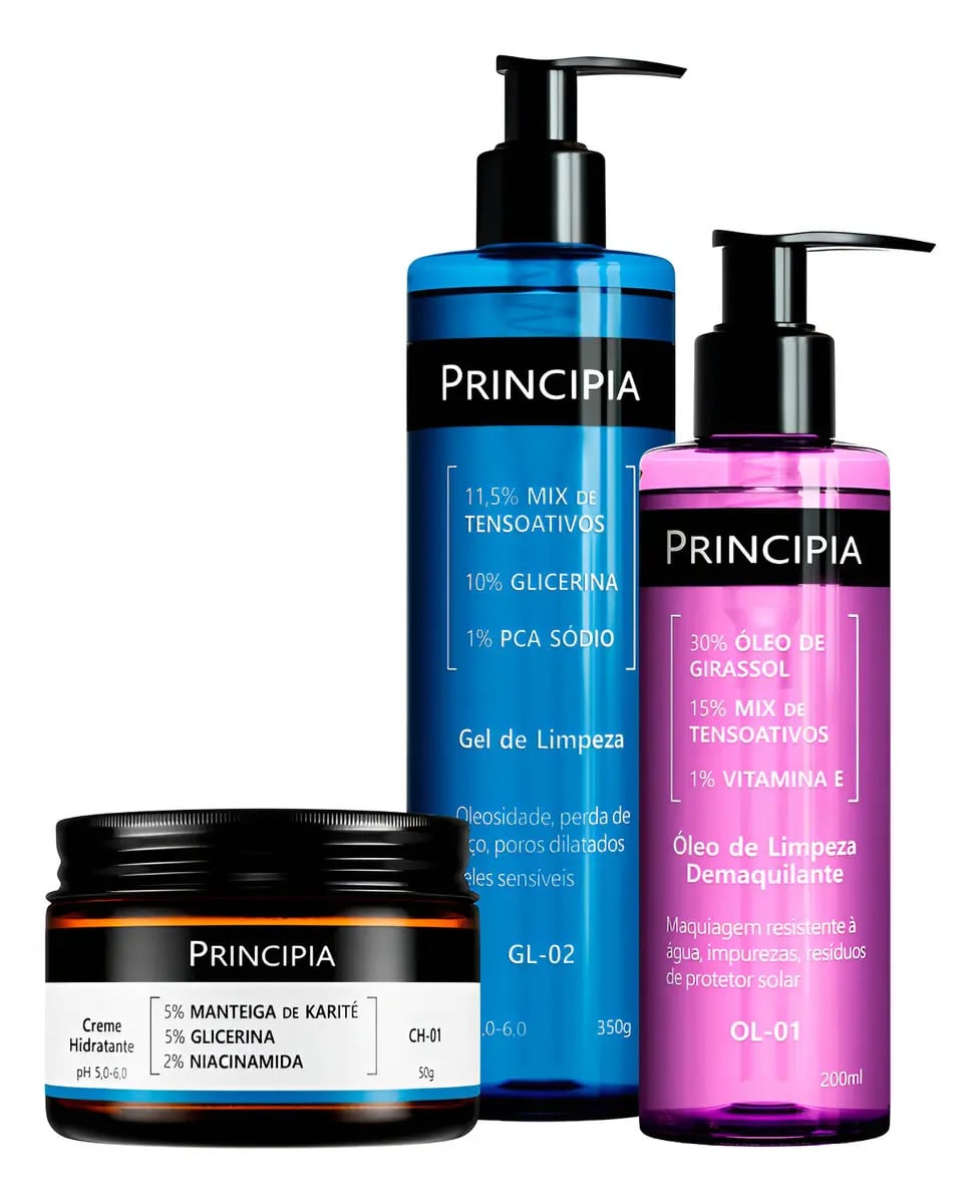 Principia Kit Limpeza E Hidratação Ch-01 + Ol-01 + Gl-02 Todo Tipo De Pele Dia/noite — Cuidados com a Pele
