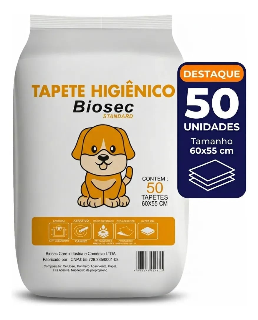 Tapete Higiênico para Cachorro 50 Unidades 60x55cm com Gel Absorvente Fralda Manta Pet Cão Com Fitas Adesivas Anti Odor Atrativo Canino — Cães