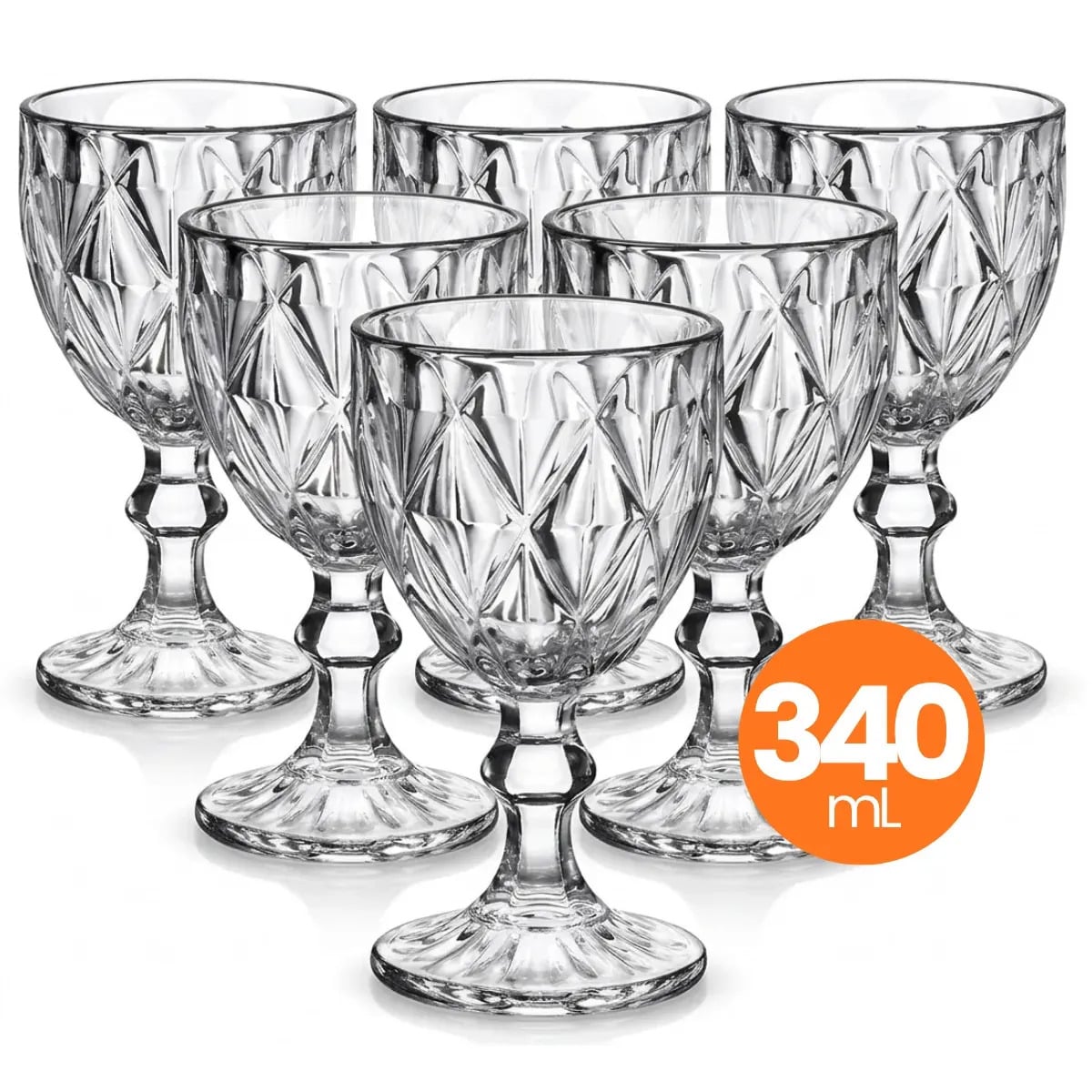 Jogo 6 Taças Vidro Diamond 340ml Conjunto Mesa Posta Água Suco Cozinha Decoração Presente — Cozinha