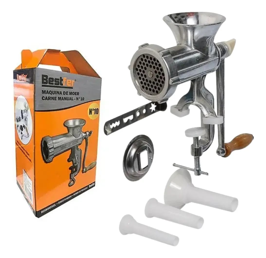 Moedor Carne Bestfer Fazer Hambúrguer Manual Embutidos Linguiça 10mm — Moedores de carne