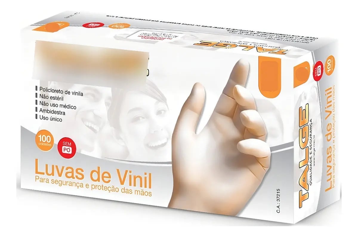 Luvas Descartáveis Vinil sem pó Hipoalergênicas Talge M 100 Unidades Transparente — Equipamento Médico