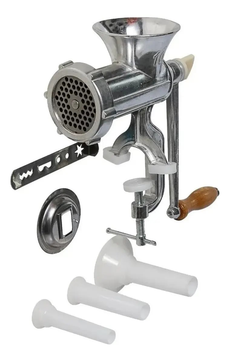 Moedor de Carne Manual Bestfer Nº10 Alumínio Com Funis Para Linguiça — Moedores de carne