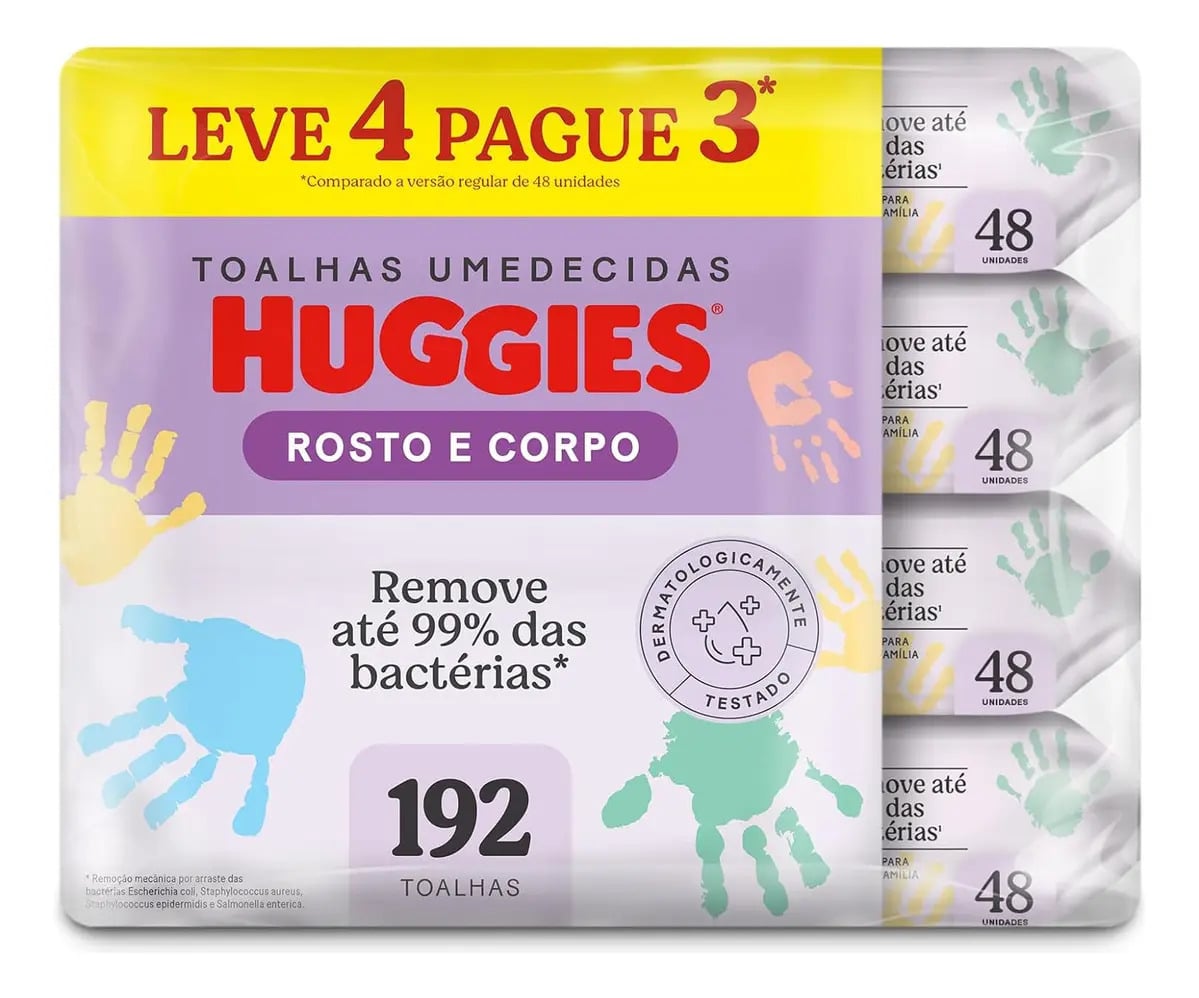 Lenços Umedecidos Huggies Rosto E Corpo 4 pcts - 192 Un — Higiene Pessoal