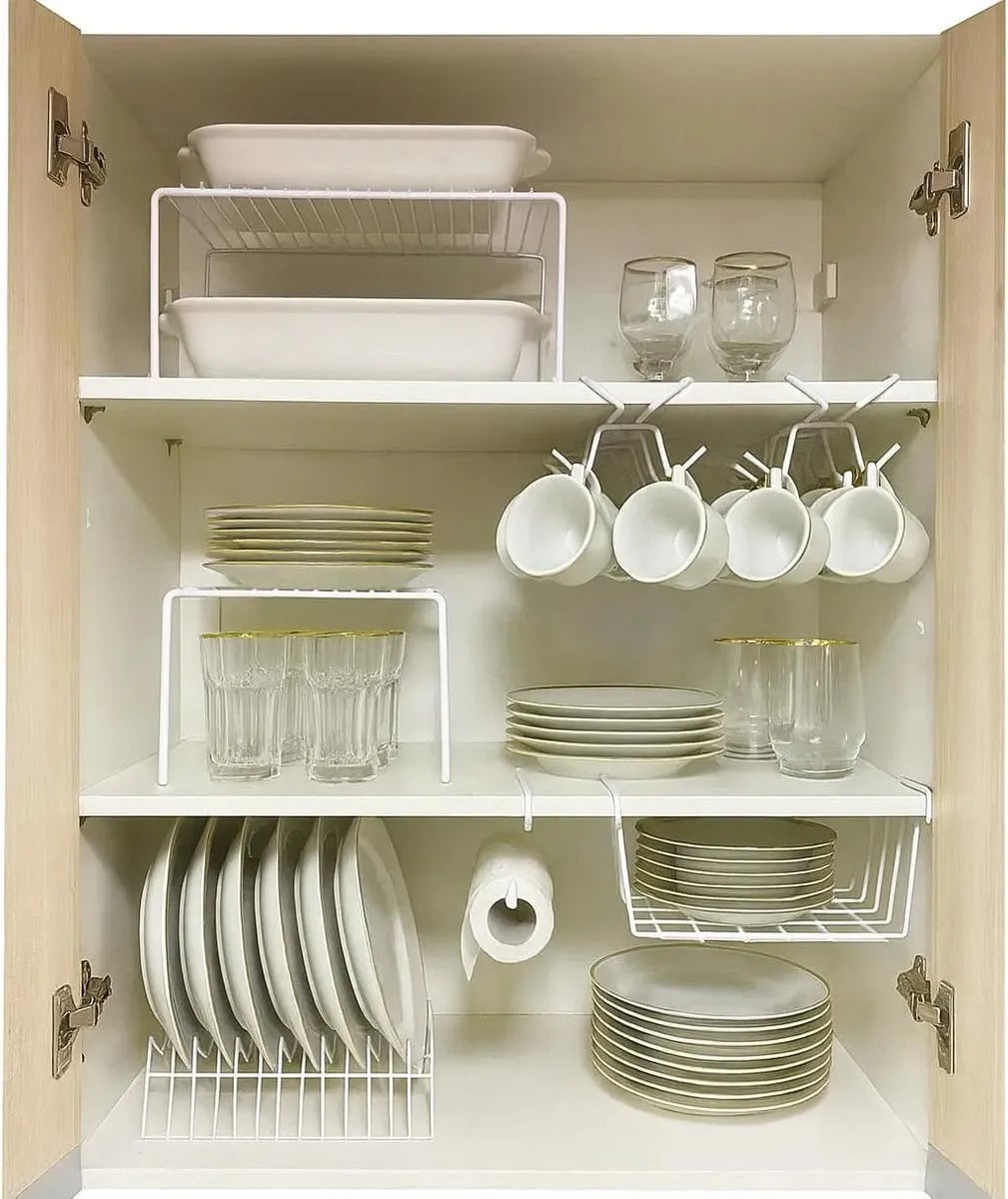 Kit 7 Organizadores Para Cozinha Armário Prateleira Aramado Cor Branco — Organização para Casa