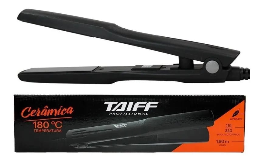Prancha Cerâmica Taiff Profissional 180° Preto — Artefatos para Cabelo