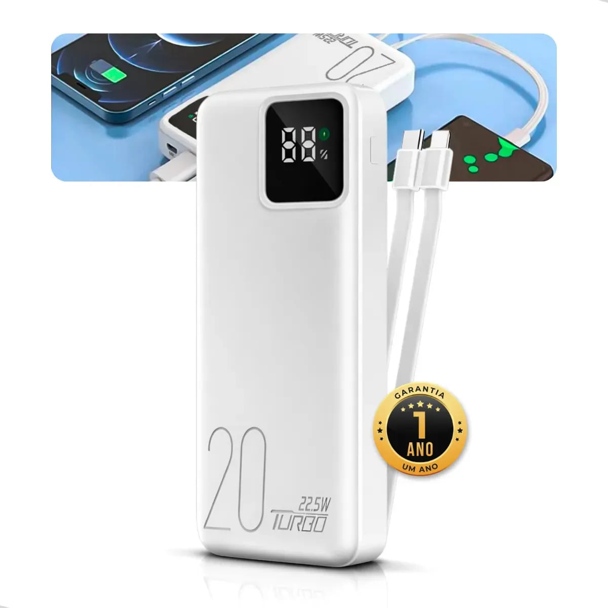 Carregador Portátil Power Bank 20.000mah Turbo Celular Carga Rápida 22.5w Premium Display Visor Grande Universal Usb-c Viagens Festa Para los E Android iPhone S — Acessórios para Celulares