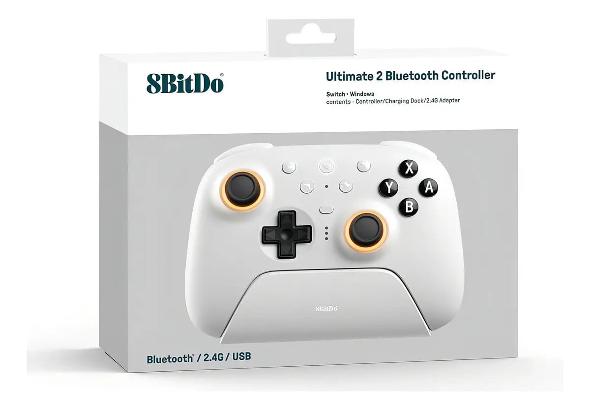 Controle Bluetooth 8BitDo Ultimate 2 com Dock para Nintendo Switch e Windows — Controles para PC e celular