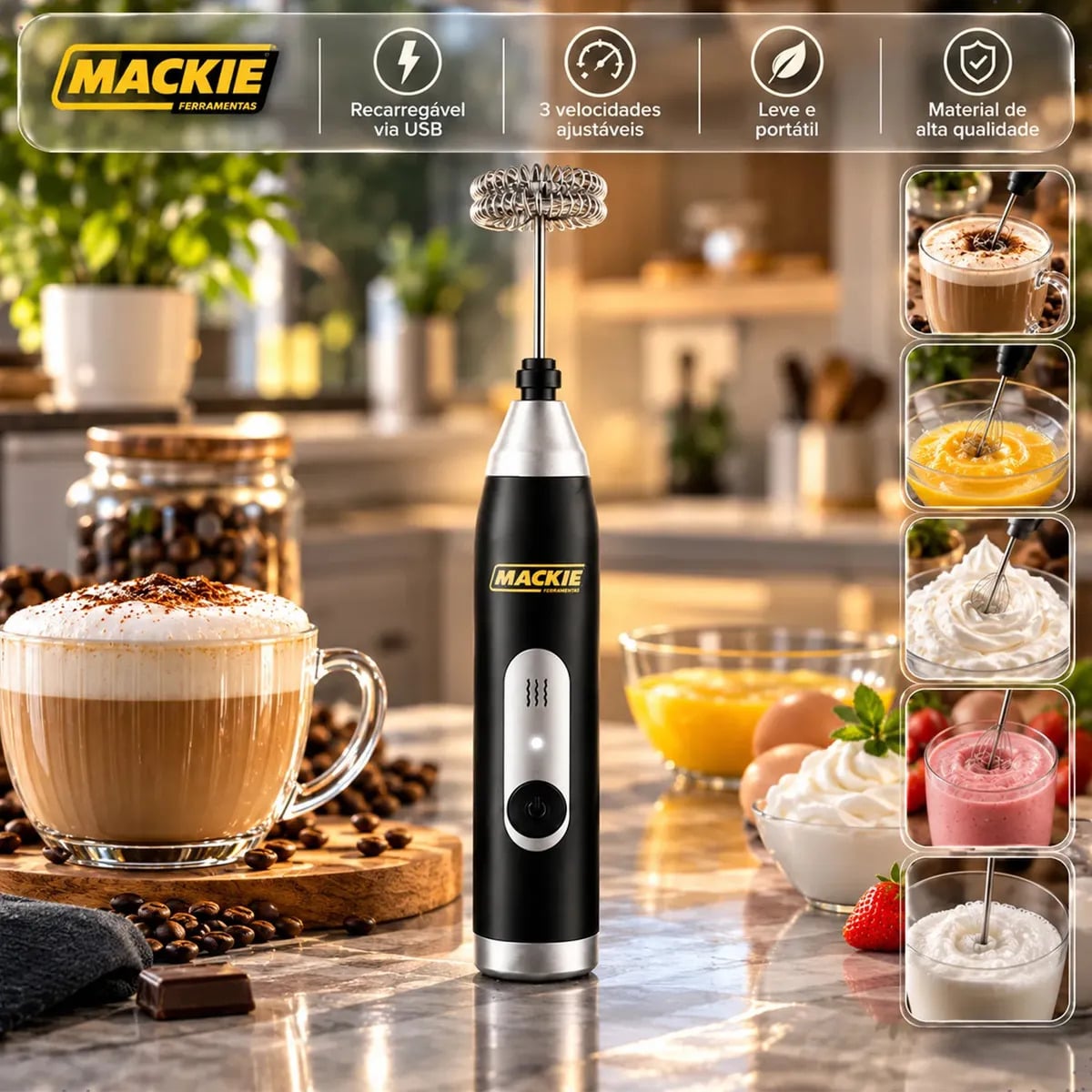 Mini Mixer Elétrico Portátil Misturador De Bebidas Café Leite Cappuccino Whey Protein Shake Ovos Espumador Batedor Fouet Inox Compacto Cozinha Drinks Mackie Fer — Cozinha