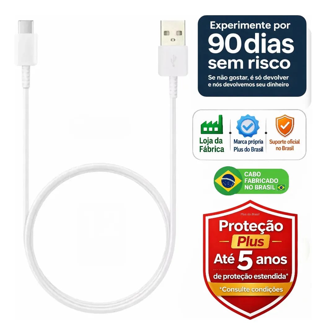 Plus do Brasil Cabo Usb Turbo Tipo C Para Samsung Galaxy S26 S25 S24 Plus S23 Fe S22 S21 S20 A16 A15 A22 A13 A14 A55 A53 A54 A06 A05s A20 A21 Apple iPhone 18 17 — Acessórios para Celulares