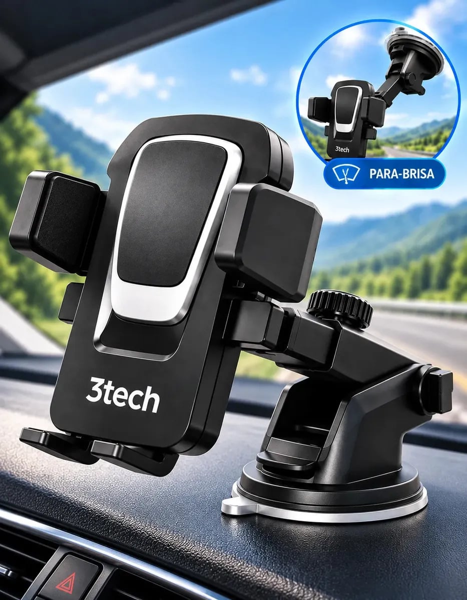 Suporte Celular Veicular Universal Carro Painel Vidro 360° Ajustável Fixação Forte Ventosa Suporte Para Celular Carro Compatível iPhone Android — Acessórios para Celulares