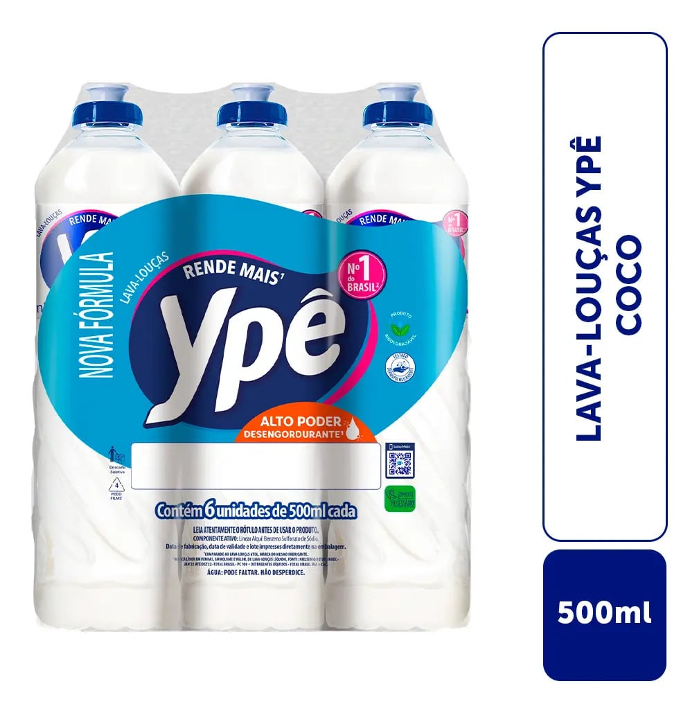 Detergente Lava Louças Ypê Coco 500ml Kit Com 6 Unidades — Cuidado da Casa e Lavanderia