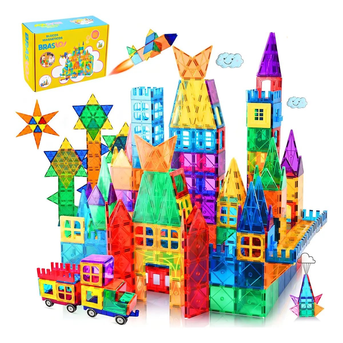 Brastoy Blocos Magnéticos Brinquedo Educativo Educação Infantil 65 Pecas Construção Empilhamento Jogo — Brinquedos de Montar