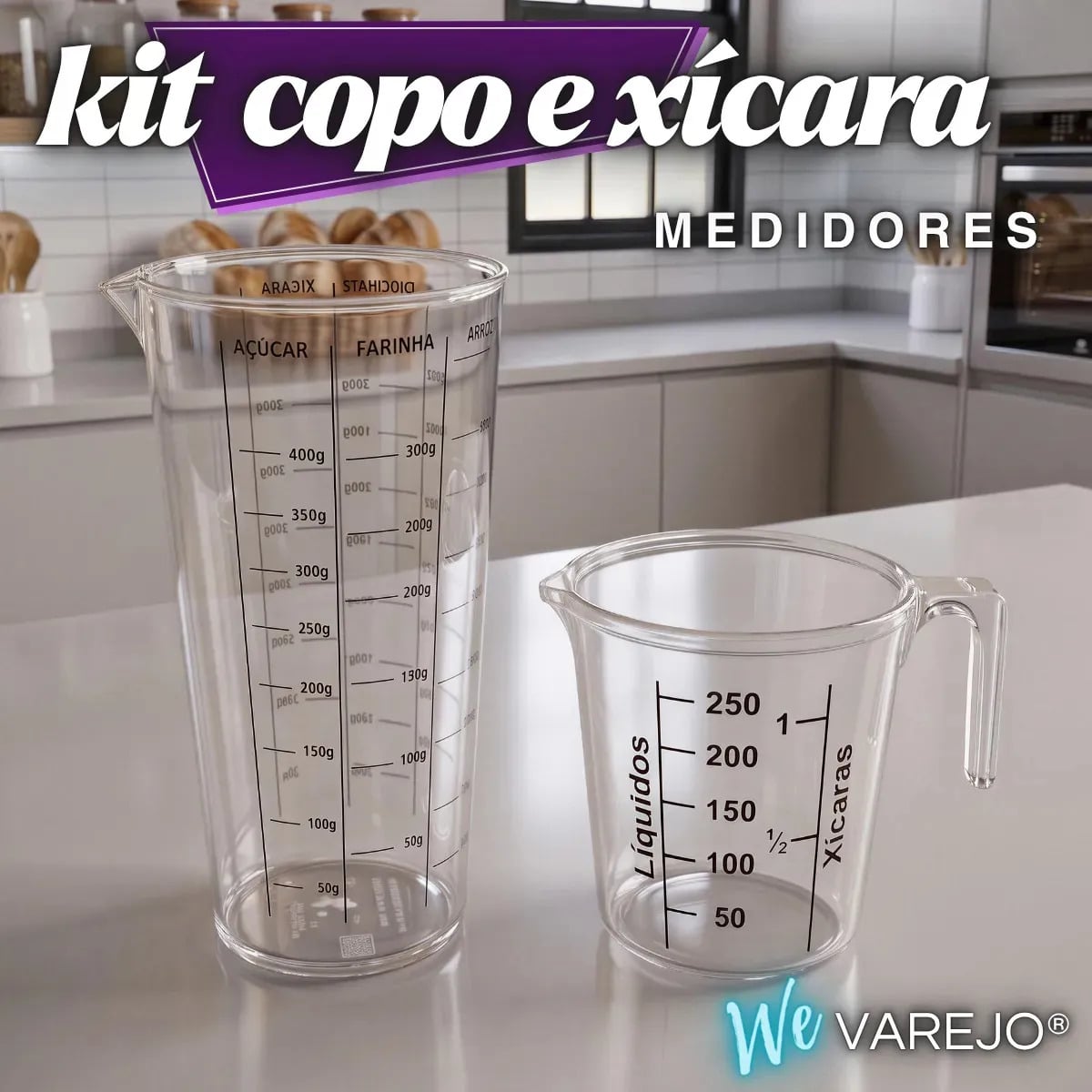Kit Copo e Xícara Medidores We Varejo de Plástico Transparente com 500ml e 250ml — Utensílios úteis