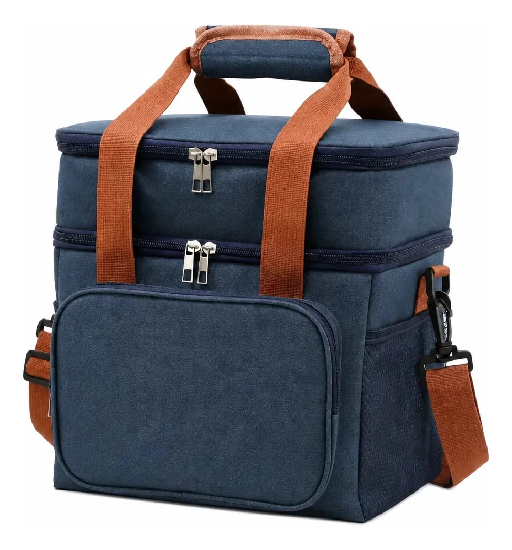 Bolsa Térmica Lancheira Marmita 13,5L 2 Compartimentos Frasqueira Dupla Camada Alça de Ombro Fitness Trabalho Azul — Camping, Caça e Pesca