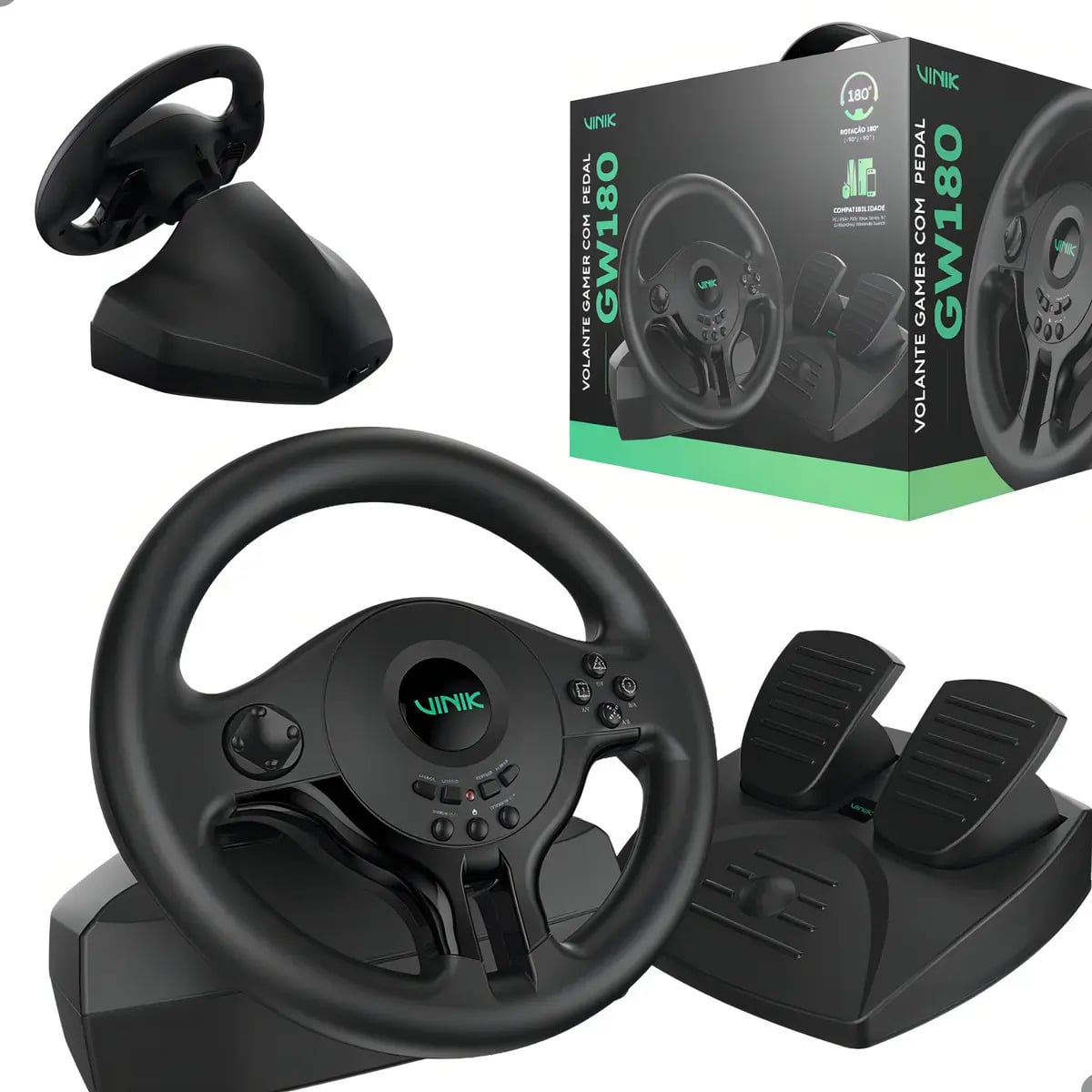 Volante Gamer Pc Ps4 Ps3 Xbox Series X/s/one Nintendo Cor Preto — Volantes e pedais