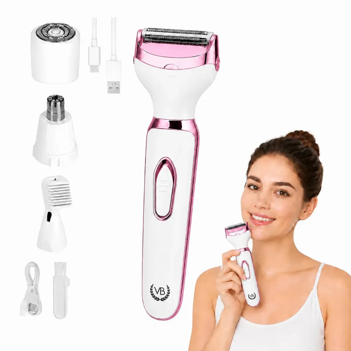 Depilador Elétrico Feminino e Masculino Indolor 4 Em 1 Corporal Recarregável USB Aparador Íntimo Removedor de Pelos Facial Nariz Orelha Sobrancelha Sem Dor Port — Depilação