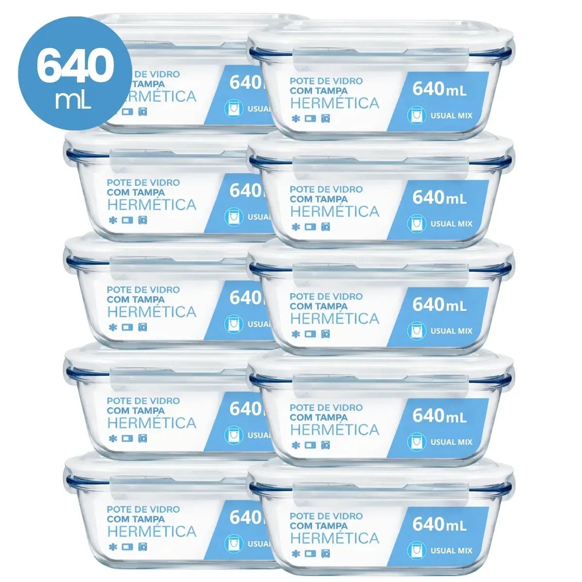 Kit 10 Pote Vidro Hermético Marmita 640ml Micro-ondas Freezer Forno Organização Geladeira — Cozinha