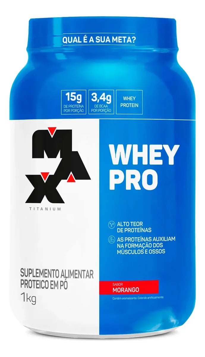 Proteína Max Titanium Whey Pro Concetrado em pó sabor Morango x 1kg — Suplementos Alimentares