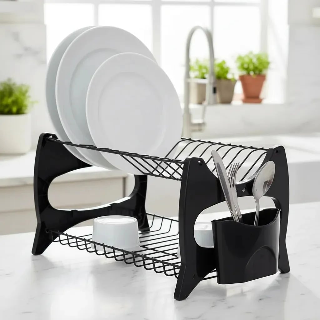 Escorredor de Louças Compacto 13 Pratos Porta Talher Preto Metaltru — Cozinha