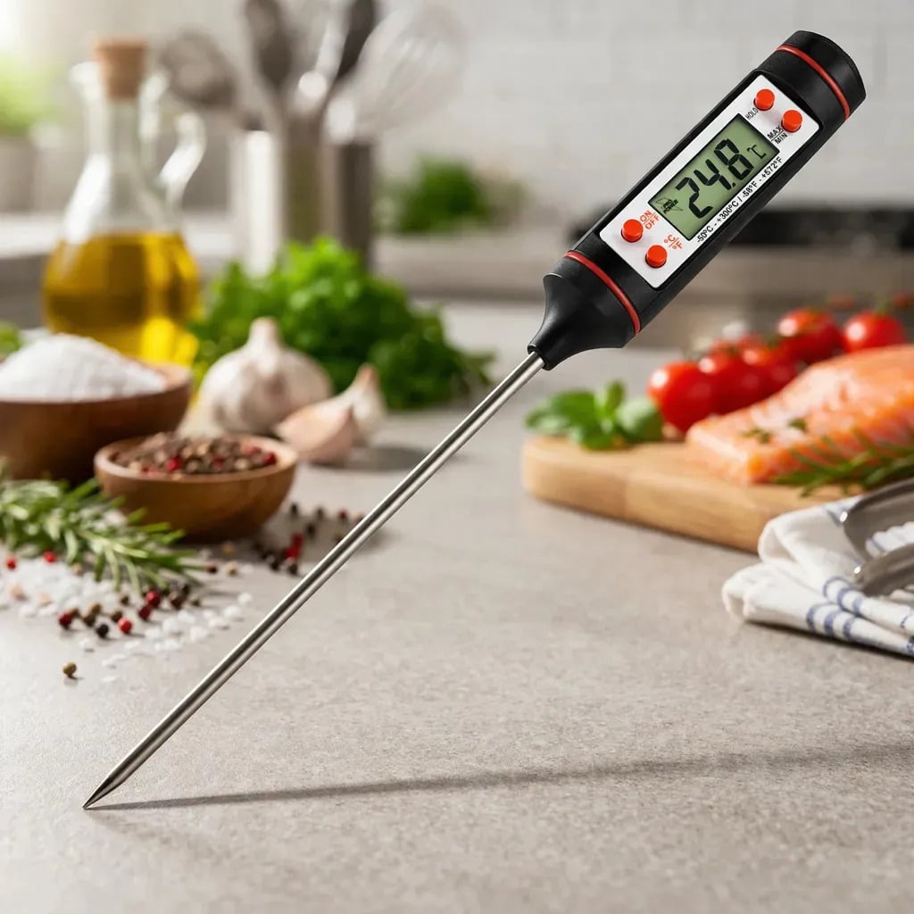 Termômetro Digital Espeto Culinário -50°C a 300°C Precisão 0,1°C Aço Inox 24cm Display LCD Alimentos Carnes Líquidos Cozinha Profissional Bateria Medição Rápida — Utensílios úteis