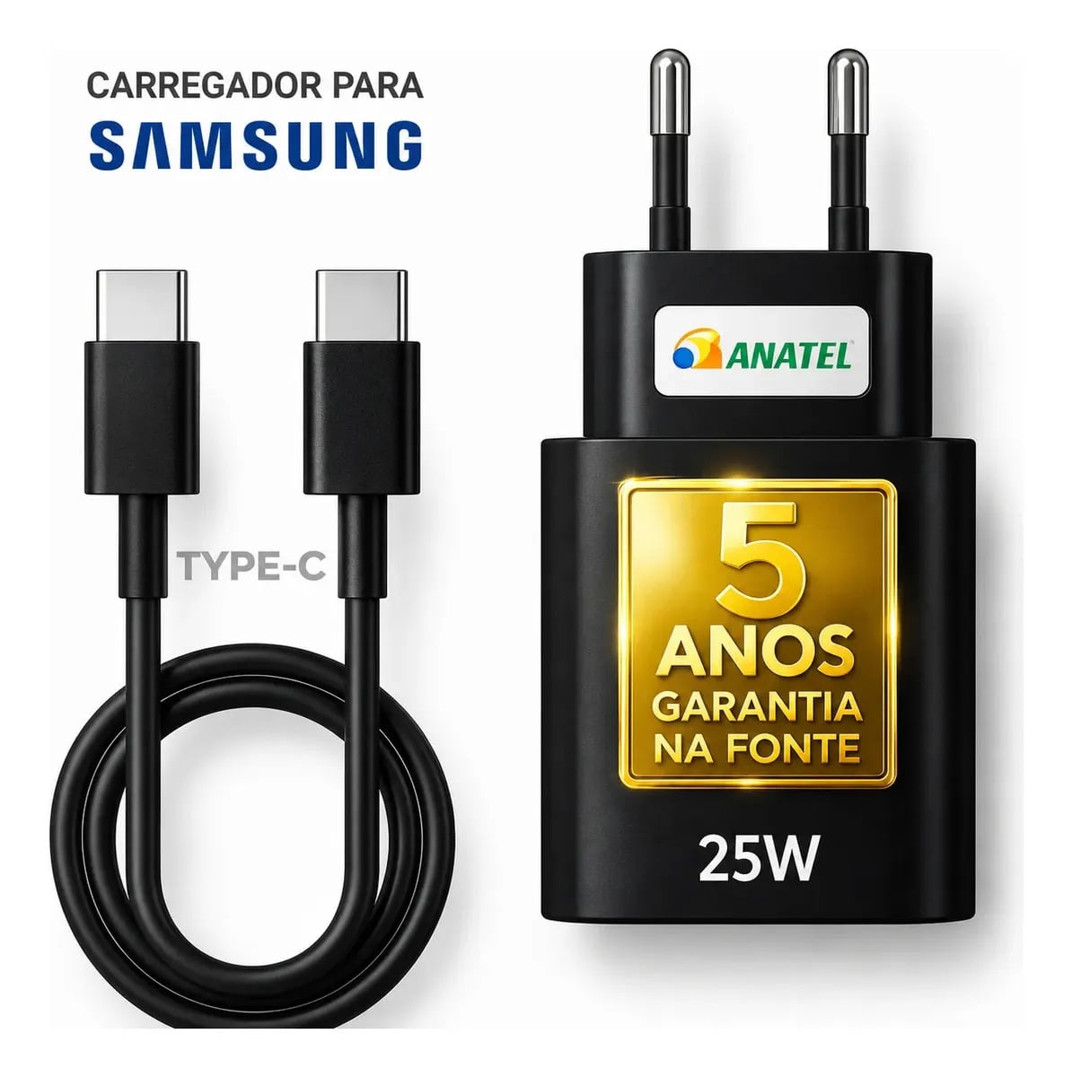 Carregador Super Rápido 25w Para Samsung Galaxy S24 S23 S22 S21 S20 Fe Ultra Motorola M22 M31 M32 M62 M63 M64 G15 Xiaomi Redmi Note 12 13 14 15 LG - Super Fast — Acessórios para Celulares