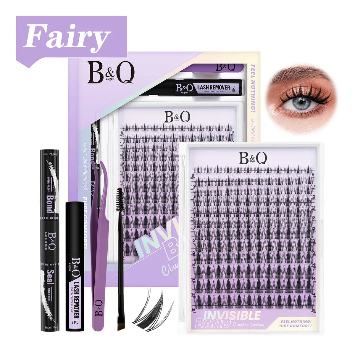 Kit Extensão de Cílios B&Qaugen Fairy de Mink Sintético Curvatura D para Iniciantes — Maquiagem