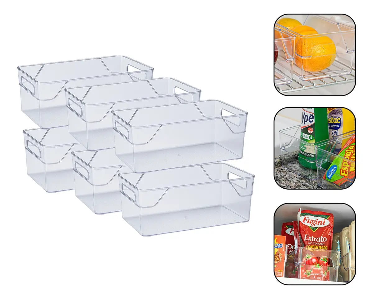 Kit 6 Organizadores Acrílico Multiuso Geladeira Armário Cozinha Despensa Gavetas Casa — Utensílios úteis