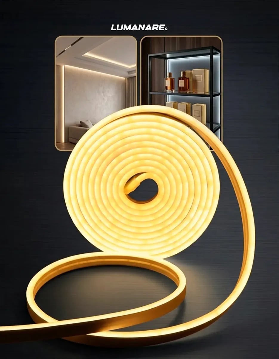 Fita LED Neon Flexível 3528 120Led 5 metros Mangueira Corte 2,5cm Cor da Luz Branco Quente Tensão IP65 3000k Alto Brilho Lumanare — Iluminação Residencial
