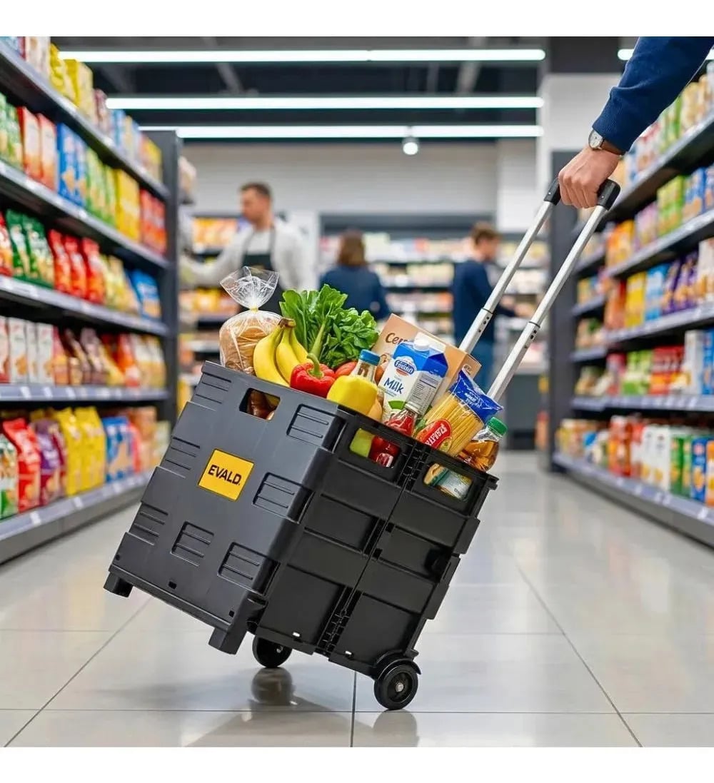 Carrinho Dobrável Multiuso Portátil Vira Maleta Cesto Feira 45 Litros Evald — Cozinha