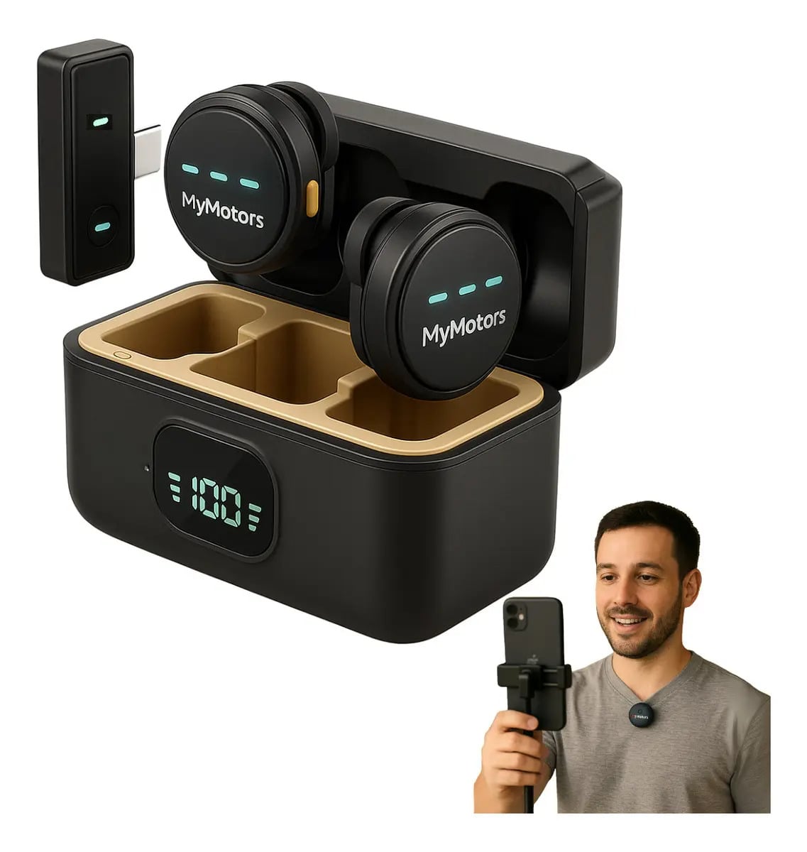 Microfone Lapela Mymotors Preto Sem Fio Tipo C — Microfones e Amplificadores