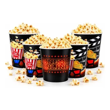 Kit 5 Baldes De Pipoca 3 Litros Cinema Filme Potes Preto