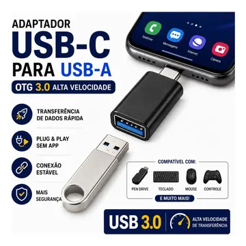 Adaptador OTG USB para Tipo C Fêmea com USB Tipo C Macho para Celular — Acessórios para Celulares