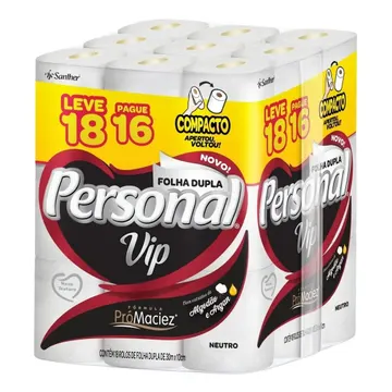 Papel Higiênico Vip Folha Dupla 30m Leve 18 pague 16 Personal — Higiene Pessoal