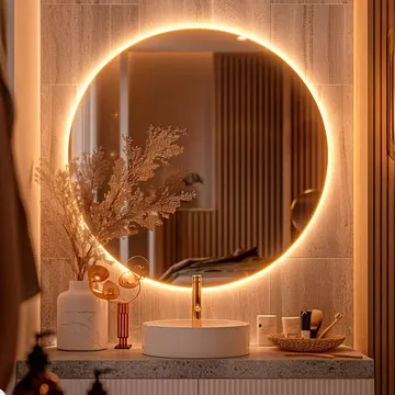 Espelho Redondo Grande de 50cm com Led Frio - Espelho com Luz Ideal para Quarto, Banheiro e Sala, Espelho com Led e Moldura Lapidada para Decoração de Parede — Enfeites e Decoração da Casa