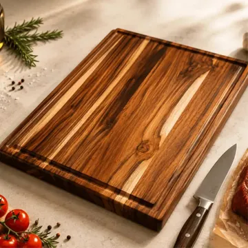 Tábua Corte Madeira Teca 51cm Premium Gourmet Dupla Face Lisa Com Sulco Madeira Teca