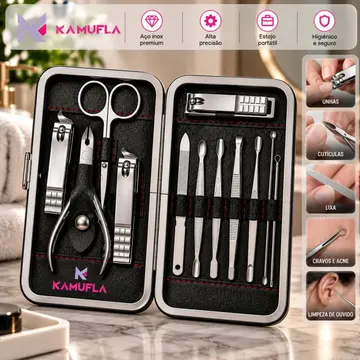 Kit Cortador De Unha Portátil Estojo Alicate Manicure 12 Pç Desencravador De Unha Manicure Alicate Lixa Profissional Tesoura Empurrador De Cutículas Pinça Portá — Manicure e Pedicure