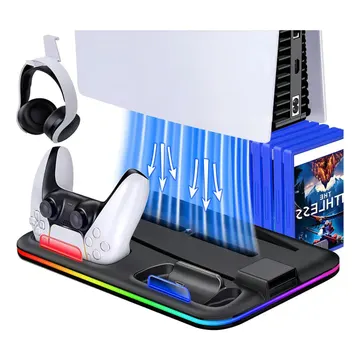 Base Carregamento Gllai Preto PS5 com Ventilador RGB Ajustável 3 Níveis — Acessórios gamer