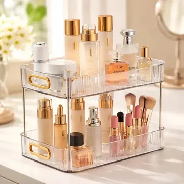 Organizador Acrílico Para Cosméticos 2 Prateleiras Multiuso — Maquiagem